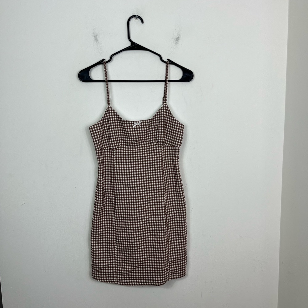 Emory Park Brown Gingham Checkered Mini Dress